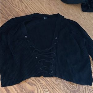Lace up black cropped sweater